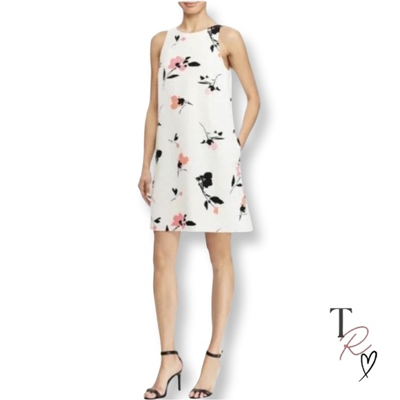 Lauren Ralph Lauren Floral Printed Sleeveless Shift Dress in Cream Size 16 - Picture 1 of 12